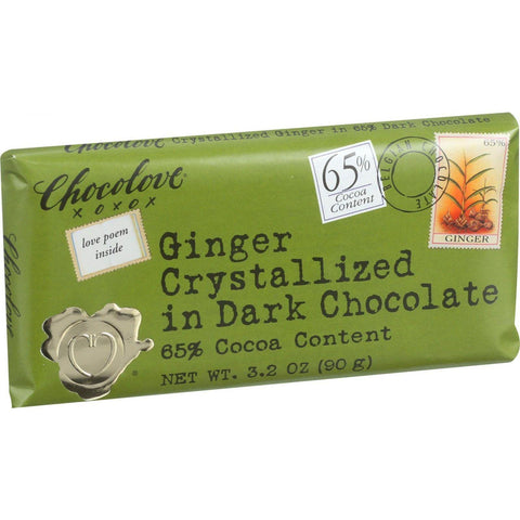 Chocolove Xoxox Premium Chocolate Bar - Dark Chocolate - Ginger Crystallized - 3.2 Oz Bars - Case Of 12