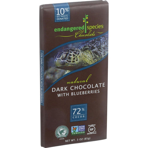Endangered Species Natural Chocolate Bars - Dark Chocolate - 72 Percent Cocoa - Blueberries - 3 Oz Bars - Case Of 12