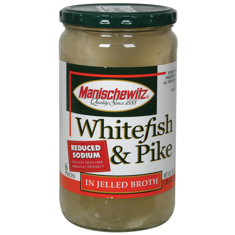 Manischewitz Reduced Sodium Whitefish And Pike In Jelled Broth - Case Of 12 - 24 Oz.