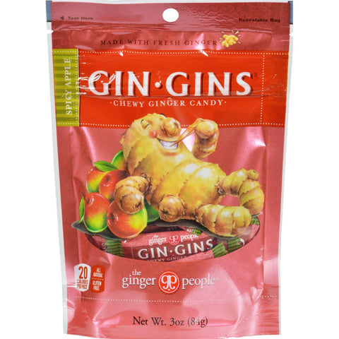 Ginger People Gin Gins Chewy Ginger Candy Spicy Apple - 3 Oz - Case Of 24