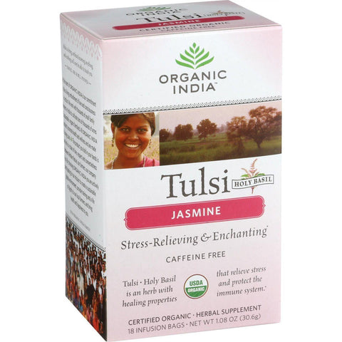Organic India Organic Tulsi Tea - Jasmine - Caffeine Free - Infusion Bags - 18 Tea Bags - Case Of 7