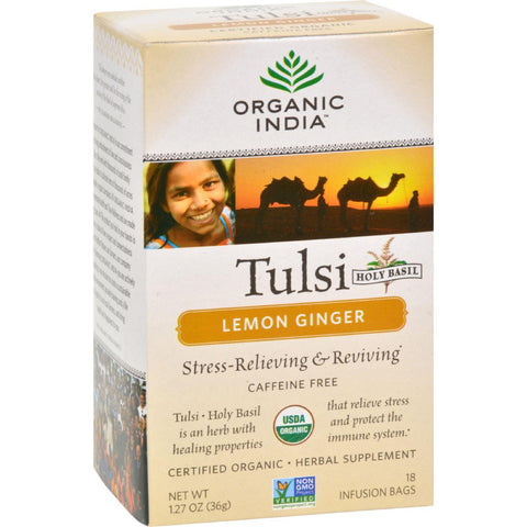 Organic India Tulsi Tea Lemon Ginger - 18 Tea Bags - Case Of 6