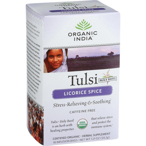 Organic India Organic Tulsi Tea - Licorice Spice - Caffeine Free - Infusion Bags - 18 Tea Bags - Case Of 7