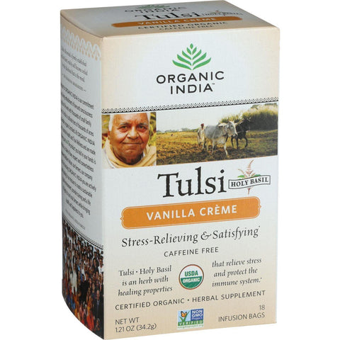 Organic India Organic Tulsi Tea - Vanilla Creme - Caffeine Free - 18 Tea Bags - Case Of 7