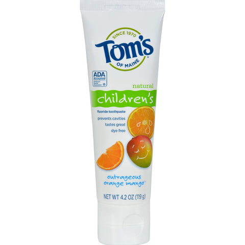 Tom's Of Maine Children's Natural Fluoride Toothpaste Outrageous Orange Mango - 4.2 Oz - Case Of 6