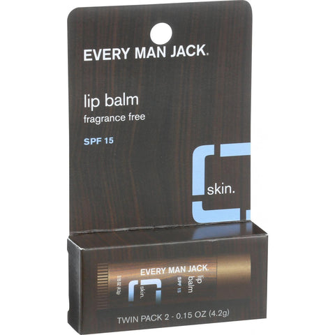 Every Man Jack Lip Balm - Fragrance Free - Spf 15 - Twin Pack - 2 Count - .15 Oz