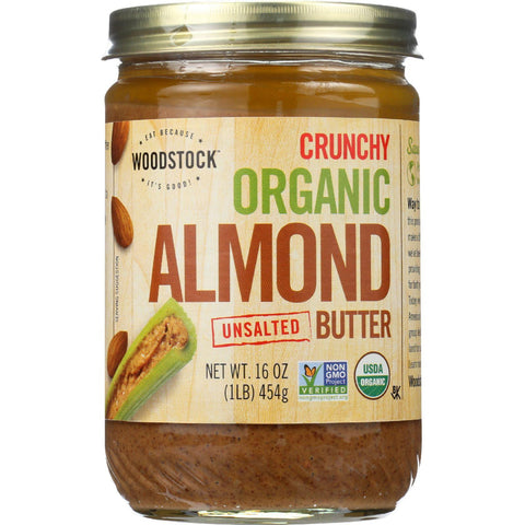 Woodstock Nut Butter - Organic - Almond - Crunchy - Unsalted - 16 Oz - Case Of 12