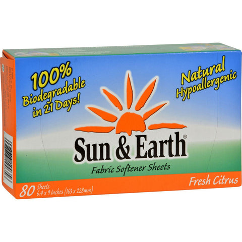 Sun And Earth Fabric Softener Sheets Fresh Citrus - 80 Sheets - Case Of 6