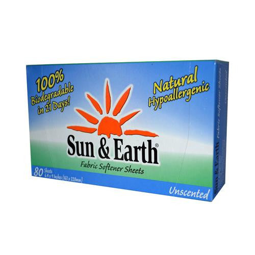 Sun And Earth Fabric Softener Sheets Unscented - 80 Sheets - Case Of 6