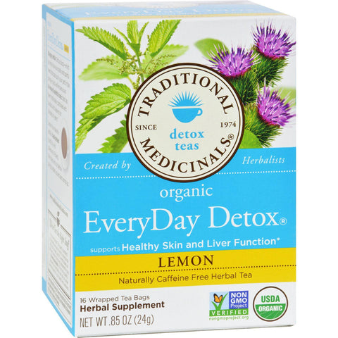 Traditional Medicinals Lemon Everyday Detox Herbal Tea - 16 Tea Bags - Case Of 6