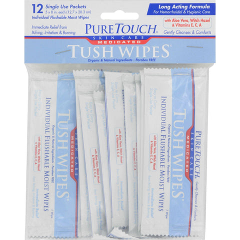 Puretouch Skin Care Medicated Tush Wipes - 12 Packets