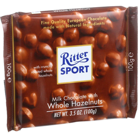 Ritter Sport Chocolate Bar - Milk Chocolate - Whole Hazelnuts - 3.5 Oz Bars - Case Of 10