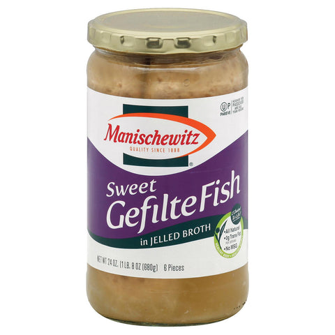 Manischewitz Sweet Gelfite Fish In Jelled Broth - Case Of 12 - 24 Oz.