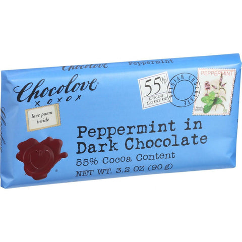 Chocolove Xoxox Premium Chocolate Bar - Dark Chocolate - Peppermint - 3.2 Oz Bars - Case Of 12