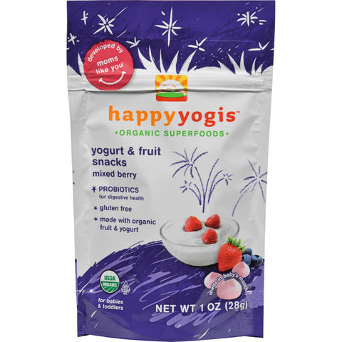 Happy Baby Happy Yogis Organic Superfoods Yogurt And Fruit Snacks, Mixed Berry - 1 Oz - Case Of 8
