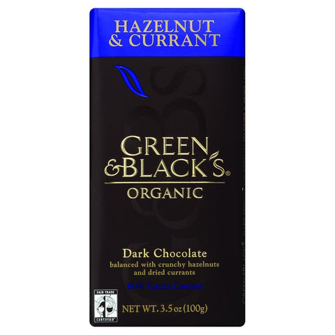 Green And Black's Organic Chocolate Bars - Dark Chocolate - 60 Percent Cacao - Hazelnut And Currant - 3.5 Oz Bars - Case Of 10