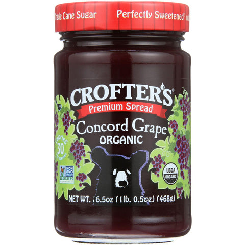 Crofters Fruit Spread - Organic - Premium - Concord Grape - 16.5 Oz - Case Of 6