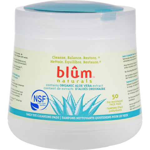 Blum Naturals Daily Eye Cleaning Pads With Aloe Vera - 50 Pads