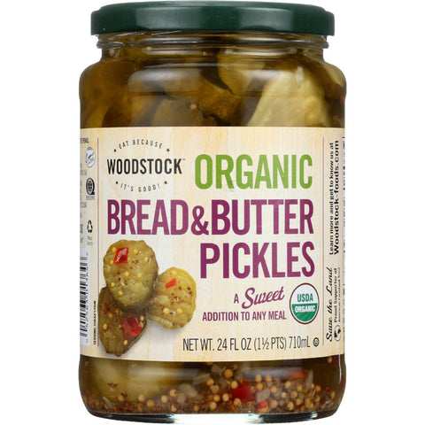Woodstock Pickles - Organic - Bread And Butter - Sweet - 24 Oz - Case Of 6