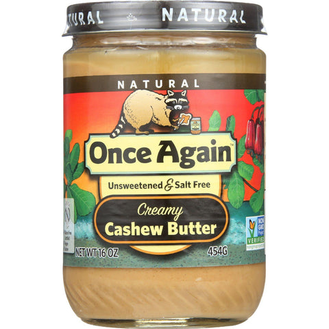 Once Again Cashew Butter - Natural - Creamy - Salt Free - 16 Oz - Case Of 12