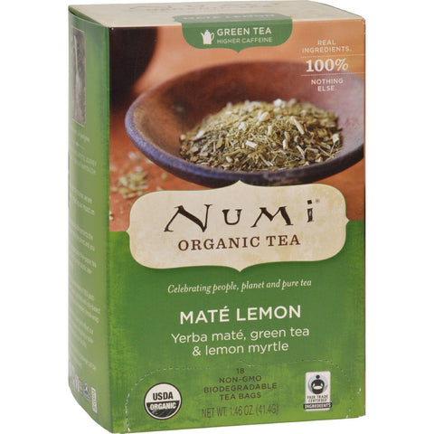 Numi Rainforest Green Tea Mate Lemon - 18 Tea Bags - Case Of 6