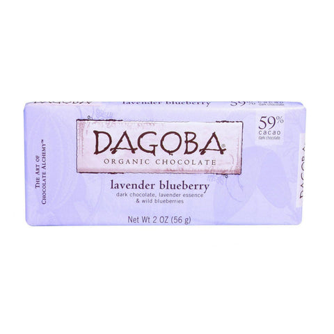 Dagoba Organic Chocolate Bar - Dark Chocolate - 59 Percent Cacao - Lavender Blueberry - 2 Oz Bars - Case Of 12