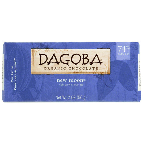 Dagoba Organic Chocolate Bar - Bittersweet Dark Chocolate - 74 Percent Cacao - New Moon - 2 Oz Bars - Case Of 12