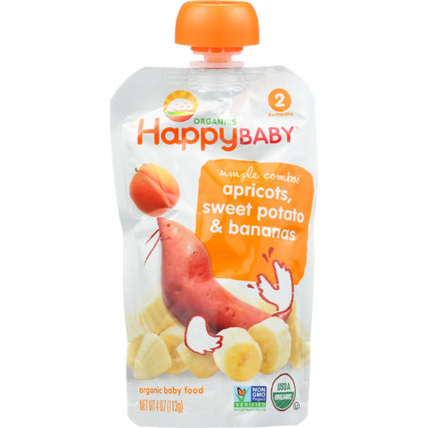 Happy Baby Baby Food - Organic - Simple Combos - Stage 2 - Apricots Sweet Potato And Bananas - 3.5 Oz - Case Of 16
