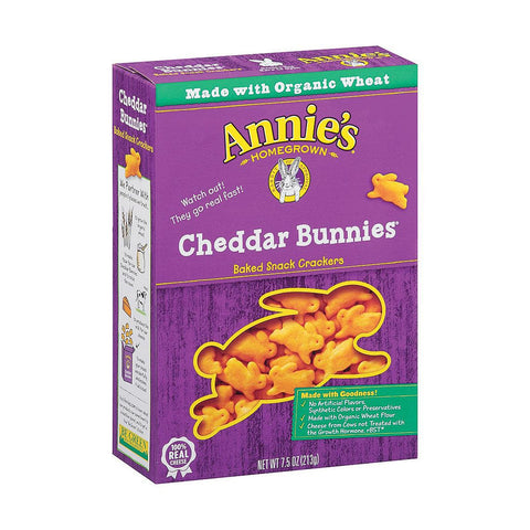 Annie's Homegrown Cheddar Bunnies Baked Snack Crackers - Case Of 12 - 7.5 Oz.