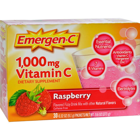 Alacer Emergen-c Vitamin C Fizzy Drink Mix Raspberry - 1000 Mg - 30 Packets