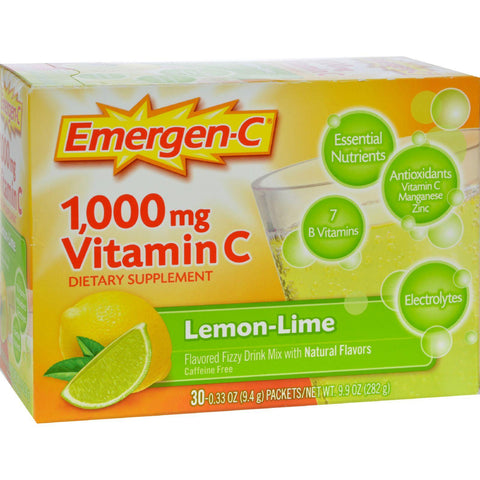 Alacer Emergen-c Vitamin C Fizzy Drink Mix Lemon Lime - 1000 Mg - 30 Packets