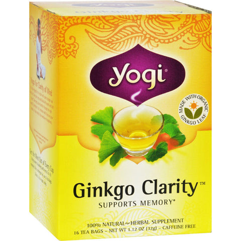 Yogi Ginkgo Clarity Herbal Tea Caffeine Free - 16 Tea Bags - Case Of 6