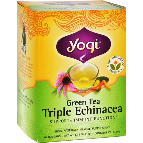 Yogi Triple Echinacea Herbal Green Tea - 16 Tea Bags - Case Of 6
