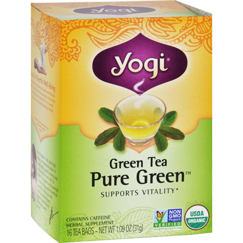 Yogi Organic Pure Green Herbal Tea - 16 Tea Bags - Case Of 6