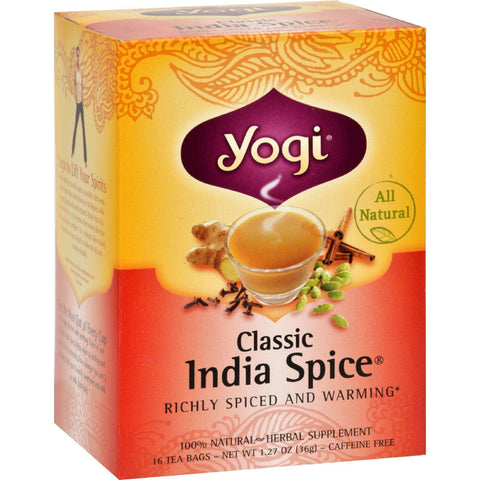 Yogi Herbal Tea Caffeine Free Classic India Spice - 16 Tea Bags - Case Of 6