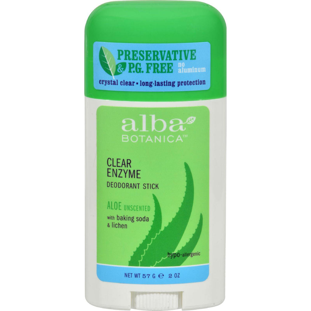 Alba Botanica Deodorant Stick Clear Enzyme Aloe Unscented - 2 Oz