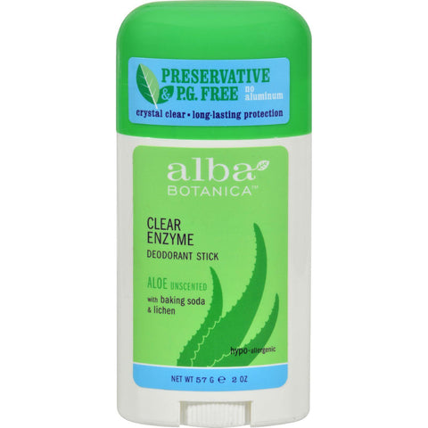 Alba Botanica Deodorant Stick Clear Enzyme Aloe Unscented - 2 Oz