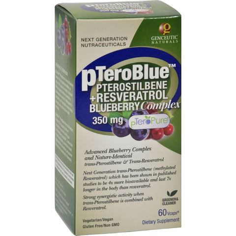 Genceutic Naturals Pteroblue Pterostilbene Plus Resveratrol - 350 Mg - 60 Vcaps