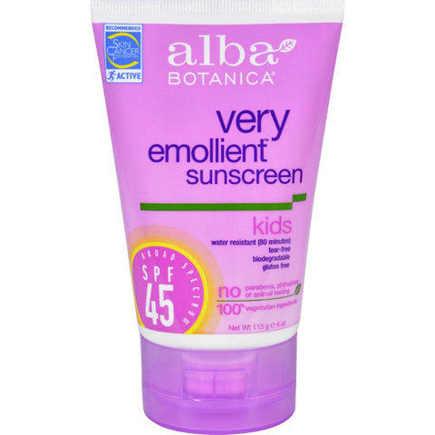 Alba Botanica Natural Very Emollient Sunscreen For Kids - Spf 45 - 4 Oz
