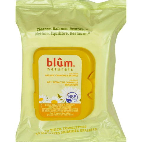 Blum Naturals Dry And Sensitive Skin Daily Cleansing Towelettes With Chamomile - 30 Towelettes - Case Of 3