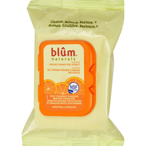 Blum Naturals Exfoliating Daily Cleansing Towelettes With Orange Peel - 30 Towelettes - Case Of 3