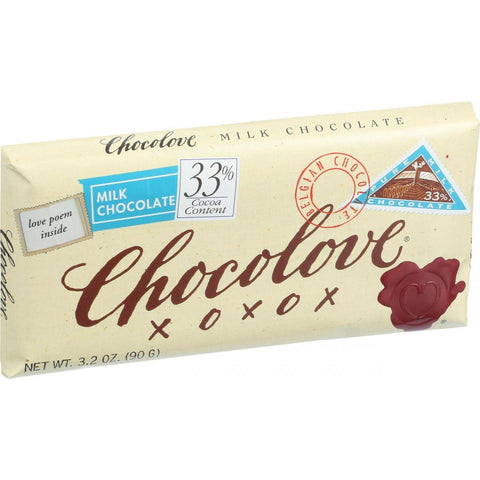 Chocolove Xoxox Premium Chocolate Bar - Milk Chocolate - Pure - 3.2 Oz Bars - Case Of 12