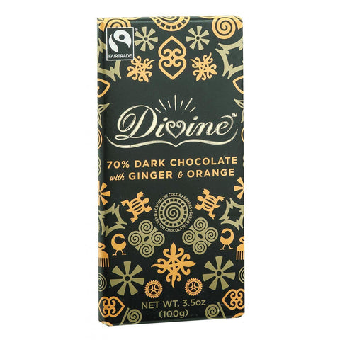 Divine Chocolate Bar - Dark Chocolate - 70 Percent Cocoa - Ginger And Orange - 3.5 Oz Bars - Case Of 10