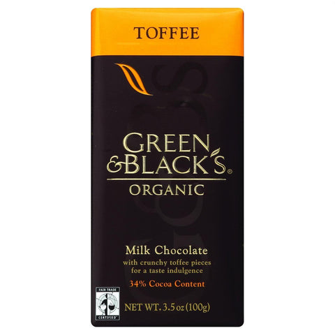 Green And Black's Organic Chocolate Bars - Milk Chocolate - 34 Percent Cacao - Toffee - 3.5 Oz Bars - Case Of 10