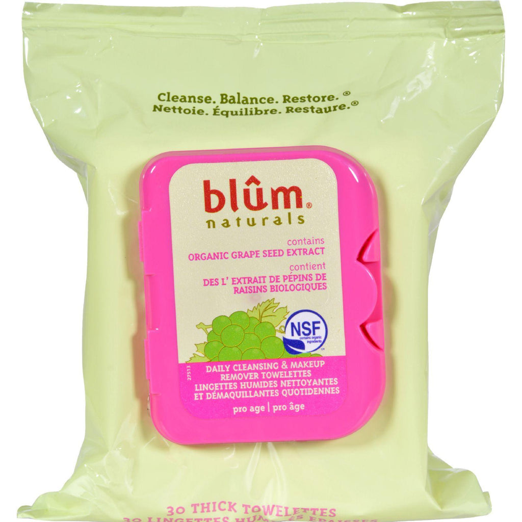 Blum Naturals Daily Cleansing And Makeup Remover Towelettes Pro Age - 30 Towelettes - Case Of 3