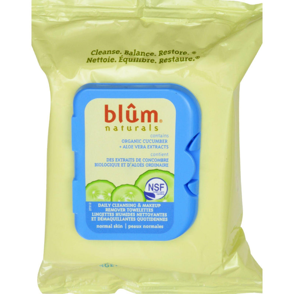 Blum Naturals Daily Cleansing And Makeup Remover Towelettes For Normal Skin - 30 Towelettes - Case Of 3