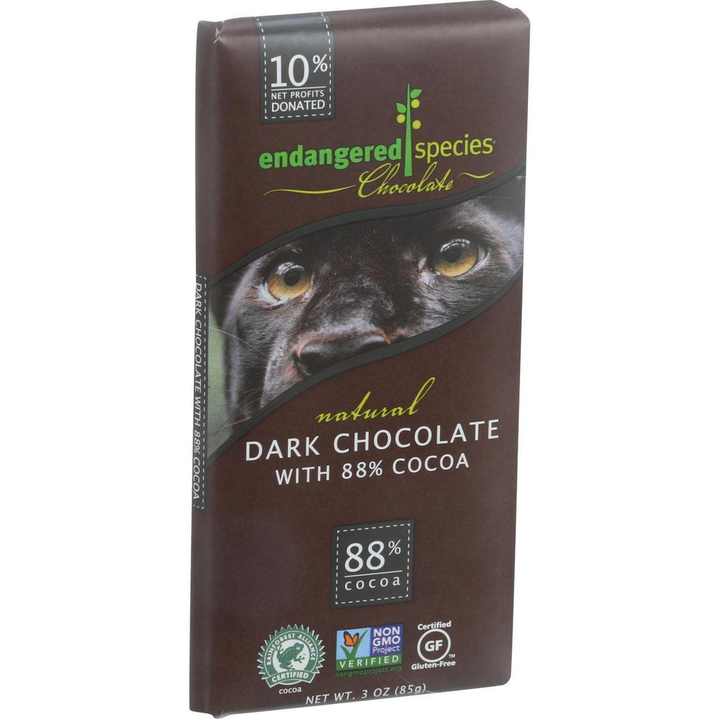 Endangered Species Natural Chocolate Bars - Dark Chocolate - 88 Percent Cocoa - 3 Oz Bars - Case Of 12