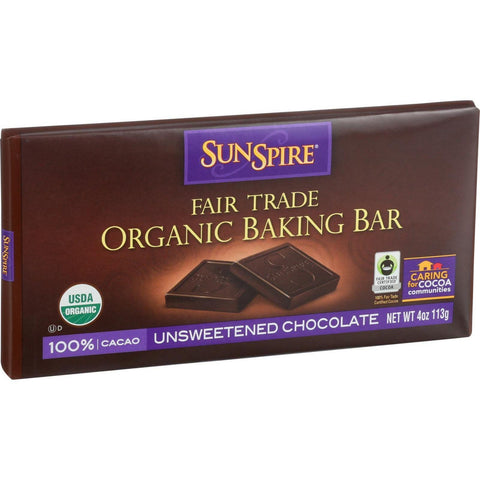 Sunspire Foods Baking Bar - Organic - Fair Trade - 100 Percent Cocoa - 4 Oz Bars - Case Of 12