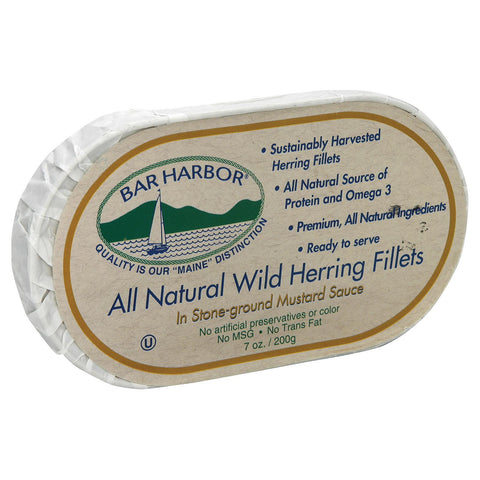 Bar Harbor Wild Herring Fillets - Stone Ground Mustard Sauce - Case Of 12 - 7 Oz.