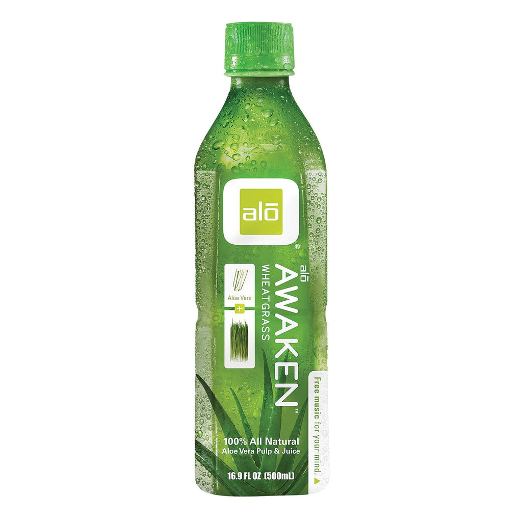 Alo Original Awaken Aloe Vera Juice Drink  - Wheatgrass - Case Of 12 - 16.9 Fl Oz.